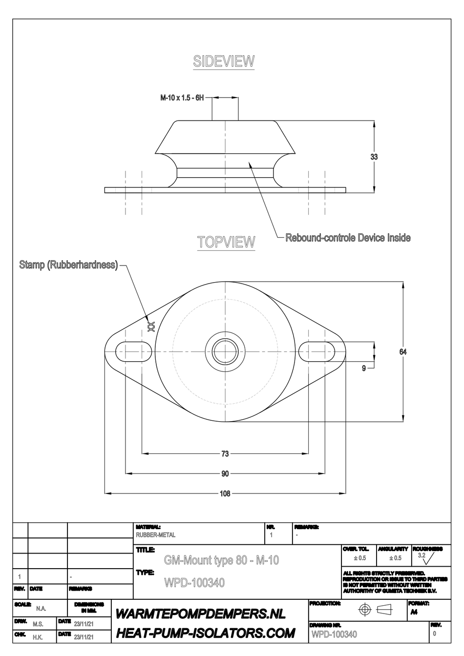 Trillingsdemper Airco / Warmtepomp - GM-Mount type 80 - M10 - 40 shore - max. 35 kg