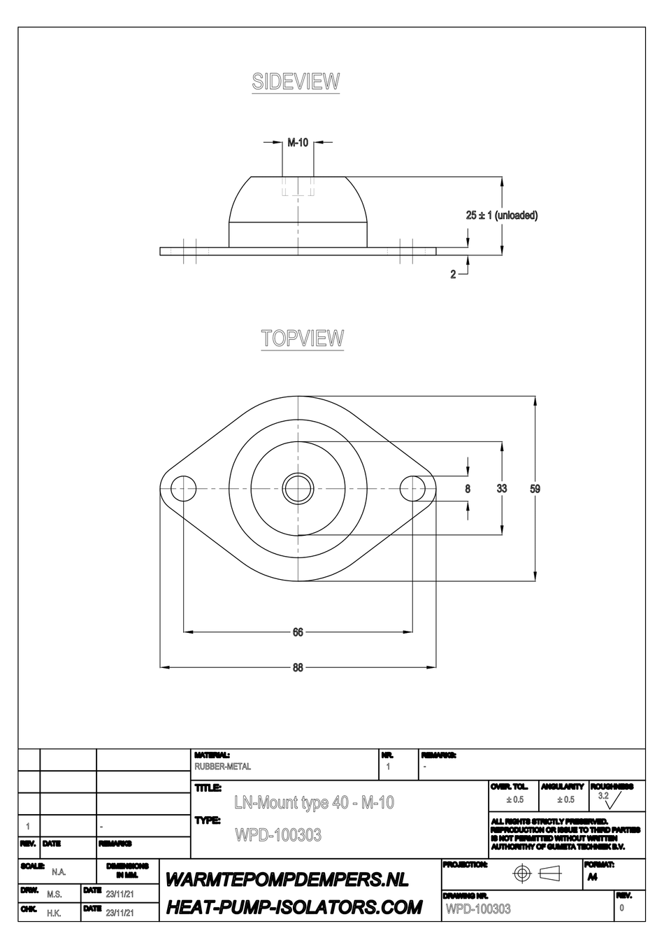 Trillingsdemper Airco / Warmtepomp - LN-Mount type 40 - M10 - 40 shore - max. 20 kg