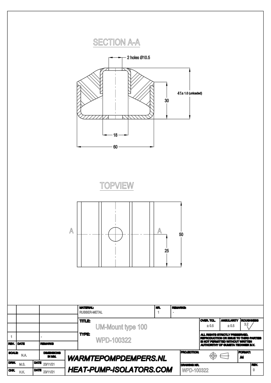 Trillingsdemper Airco / Warmtepomp - UM-Mount type 100 - 35 shore - max. 25 kg