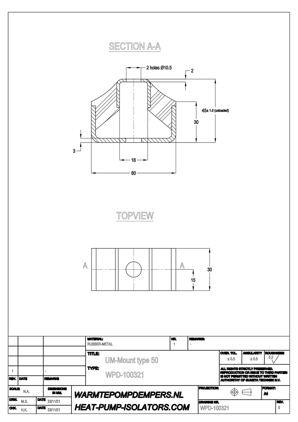 Trillingsdemper Airco / Warmtepomp - UM-Mount type 50 - 35 shore - max. 20 kg