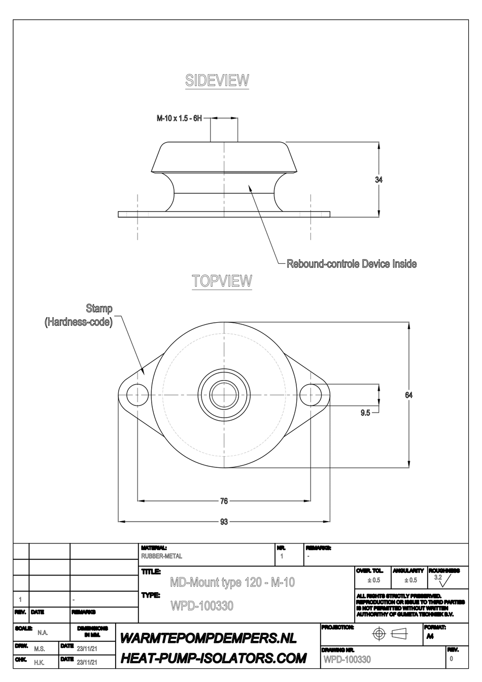 Trillingsdemper Airco / Warmtepomp - MD-Mount type 120 - M10 - 02 - max. 95 kg